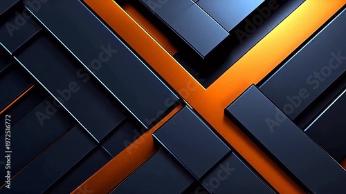 Digital orange and black stacked geometric abstract background