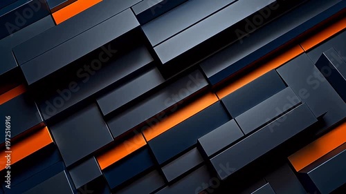 Digital orange and black stacked geometric abstract background