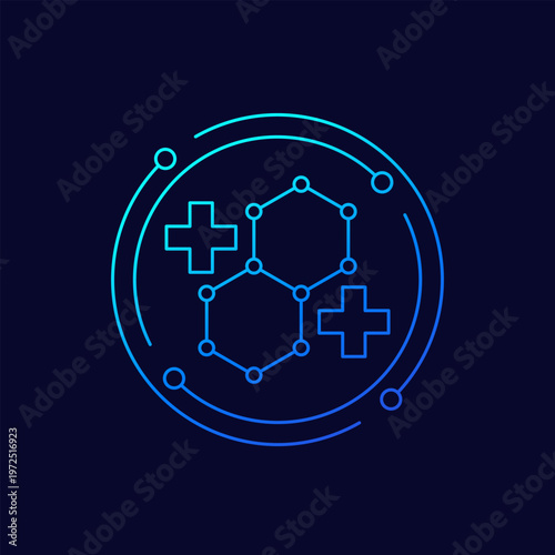 medical polymer icon with molecule, linear design