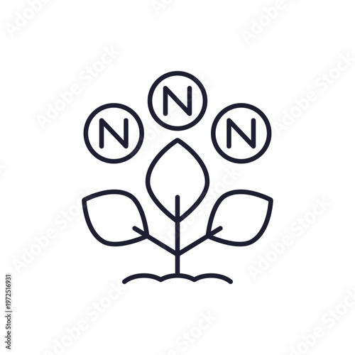 nitrogen fertilizer line icon with a plant