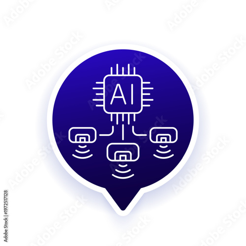sensors and AI chip icon, line design