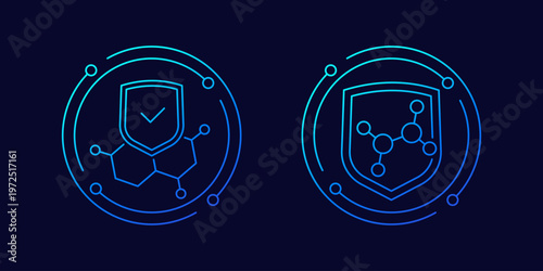 shield and molecules icons, linear design