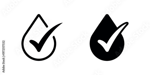Canvastavla Black and white checkmark inside water drop shapes symbol tick in white backgrou