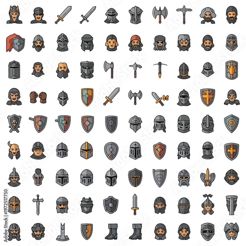 Medieval armor and weapon icons set 4.