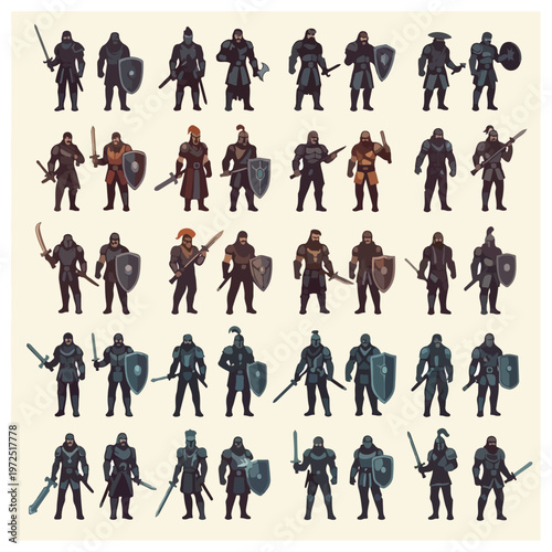 Collection of Fantasy Medieval Knight Character Designs.