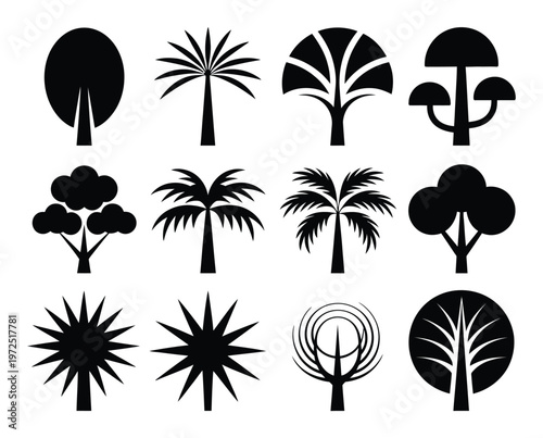 Collection of Stylized Black Tree Silhouettes
