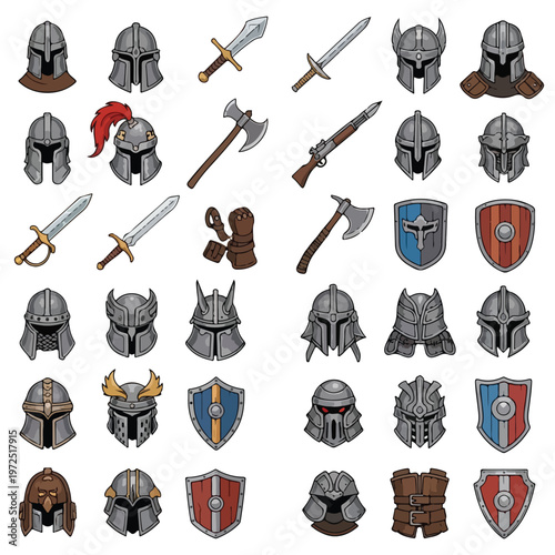 Medieval armor and weapon icons set 5.