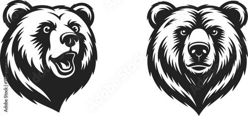 Bear head illustrations set, wild animal mascot faces collection for logo emblem design