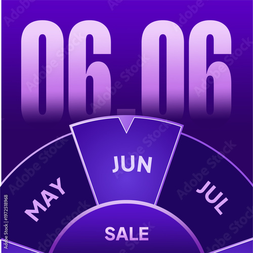 Purple digital banner for a June sixth shopping sale with a month selector wheel