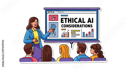Woman teaching ethical AI considerations to students