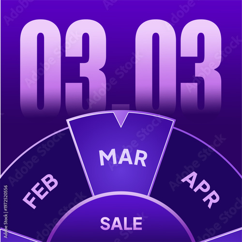 Purple banner for March third shopping sale featuring months and zero three zero three text