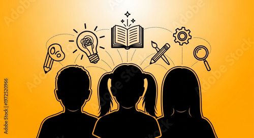 Childrens Education and Learning with Symbols of Knowledge and Creativity.