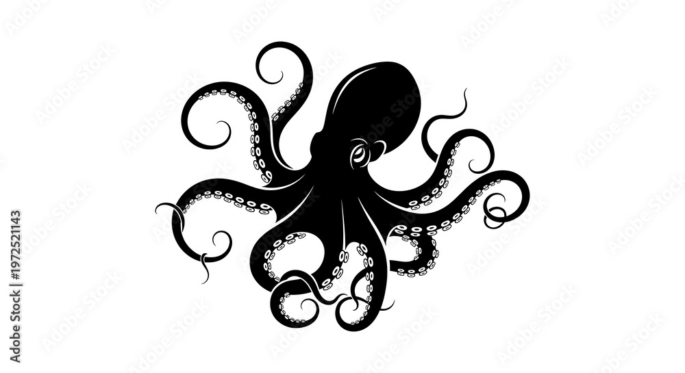 Naklejka premium Black octopus on white background.