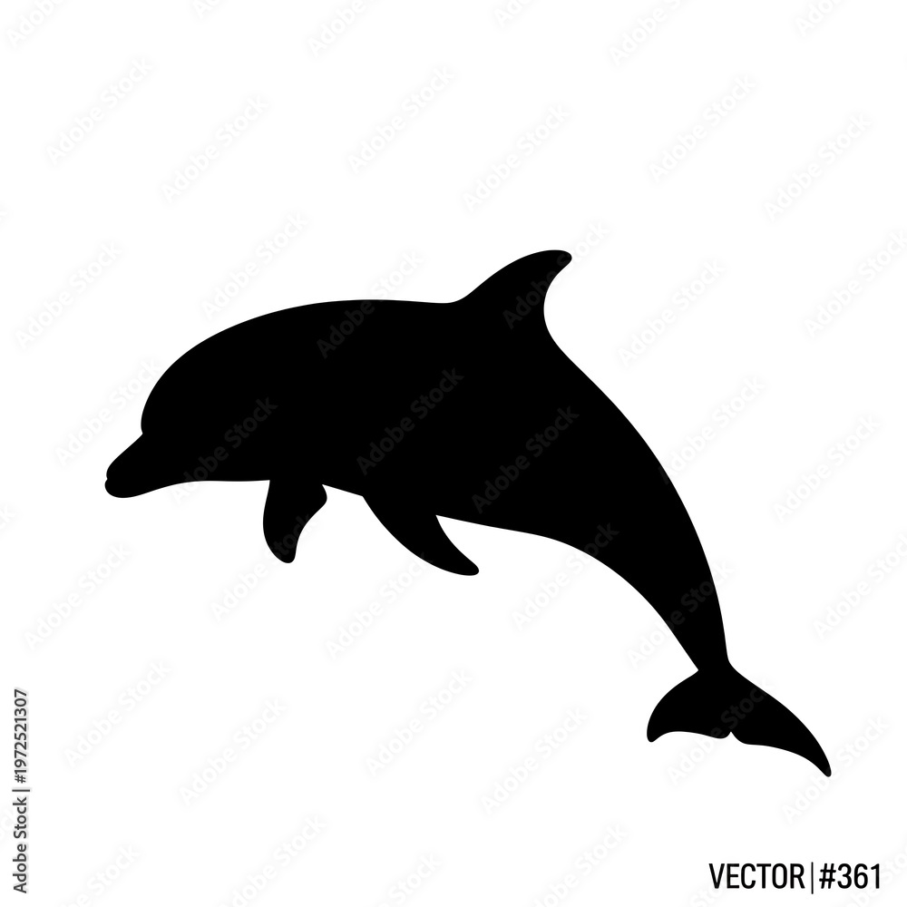 Fototapeta premium Black dolphin silhouette swimming vector graphic.