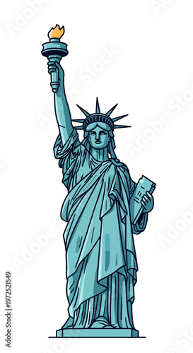 The iconic Statue of Liberty, a colossal neoclassical sculpture on Liberty Island in New York Harbor, United States, holding a torch and tablet.