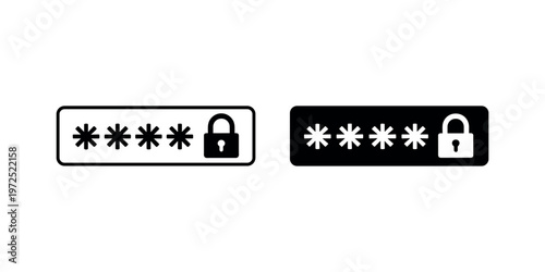 Two of password entry fields with asterisks and a lock symbol security login in white background