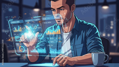 Man Interacting with Futuristic Data Interface