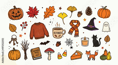 Charming Autumn Collection of Fall Icons and Symbols for Seasonal Design and Decoration