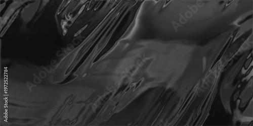 Glossy black abstract background with smooth, flowing, and undulating waves creating a sleek and luxurious textured surface for sophisticated design