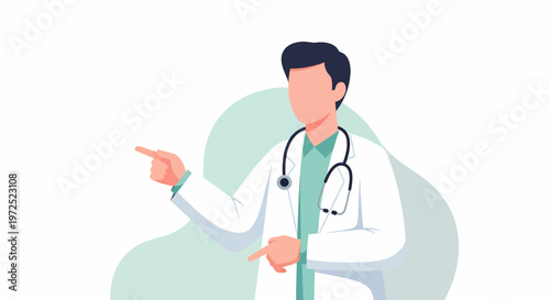 Male Doctor in White Coat with Stethoscope Pointing.