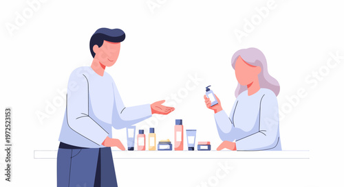 Man and woman choosing cosmetic products in a store.