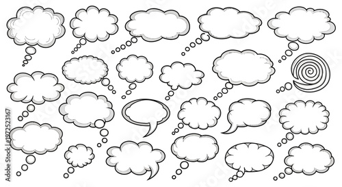 Collection of various speech bubbles and thought clouds for creative expression.