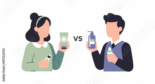 Man and Woman Comparing Skincare Products 1.