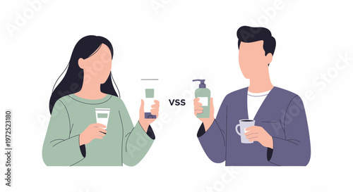 Man and Woman Comparing Skincare Products.