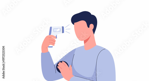 Man Checking Temperature with Infrared Thermometer.