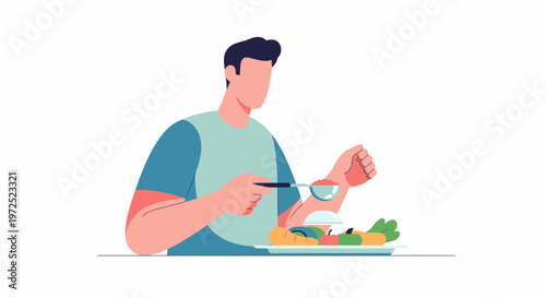 Man Enjoying Healthy Salad Meal.
