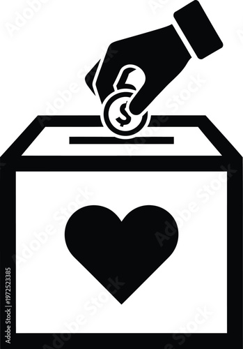 charity donation, hand putting money into heart box