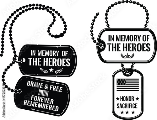 Military dog tags with patriotic text and American flag symbols vector