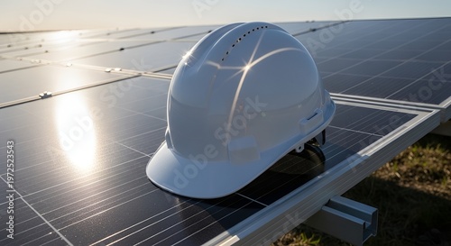 White hard hat solar panels roof