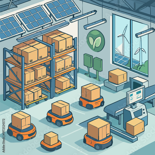 Smart Warehouse Robot Logistics Vector