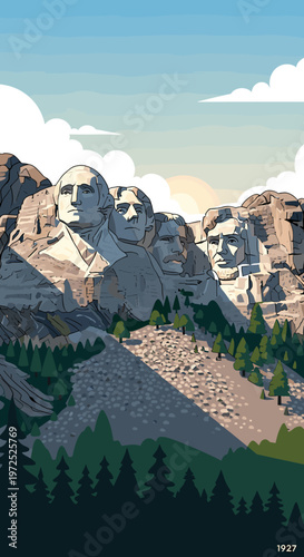 Majestic Mount Rushmore National Memorial with the faces of four U.S. presidents carved into the granite cliff.