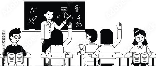 teacher explaining lesson to students in classroom