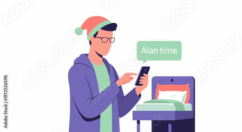 Man Setting Alarm on Smartphone Before Bedtime.
