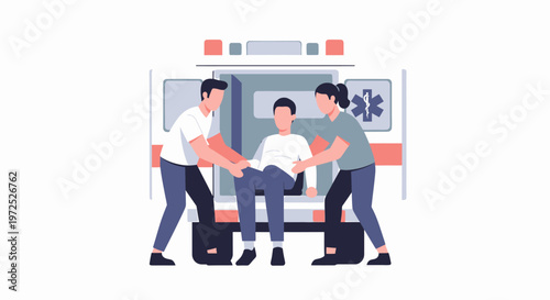 Medical emergency team helping patient into ambulance.