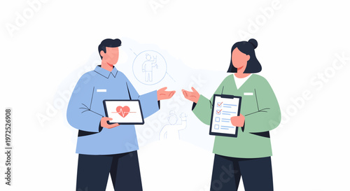 Medical Professionals Discussing Patient Health Records Digitally.