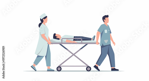 Medical professionals transporting patient on stretcher emergency care.