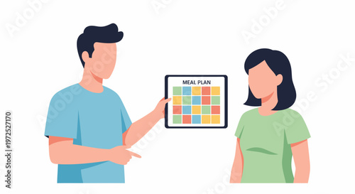 Man Explaining Meal Plan to Woman Diet Nutrition.