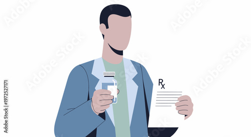 Man Holding Prescription and Medicine Bottle.