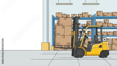 Forklift Moving Boxes in a Warehouse