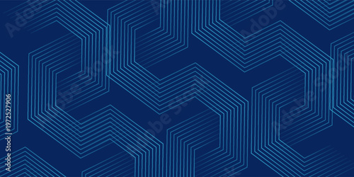 Dark blue background with hexagon geometric lines pattern. Abstract shiny drak old modern overlay  element