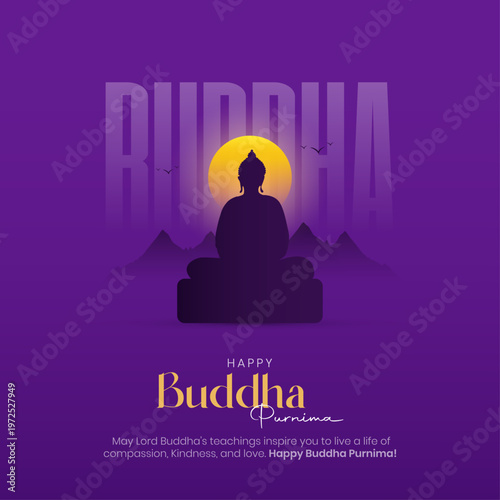 Happy Buddha Purnima Post and Greeting Card. Happy Vesak Creative with Text. Birthday of Siddhartha Gautama Vector Illustration