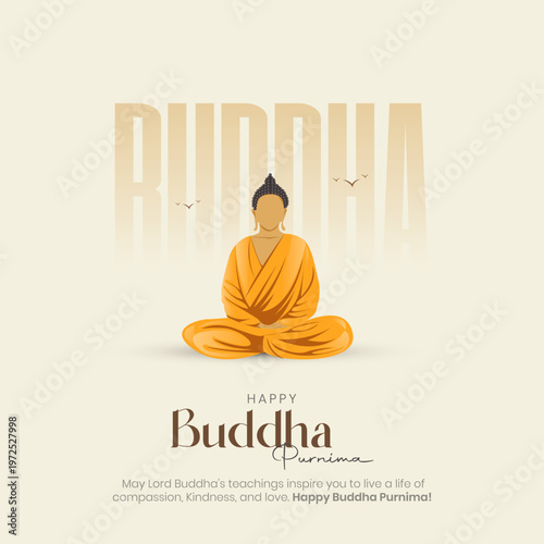 Happy Buddha Purnima Post and Greeting Card. Happy Vesak Creative with Text. Birthday of Siddhartha Gautama Vector Illustration
