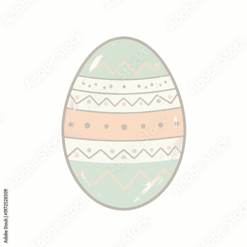 Single decorated Easter egg with colorful geometric pattern and ornaments. Isolated hand-painted egg illustration. Minimalist vector element for spring holiday and Easter design