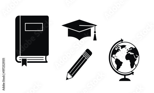 Education icons with book and globe.