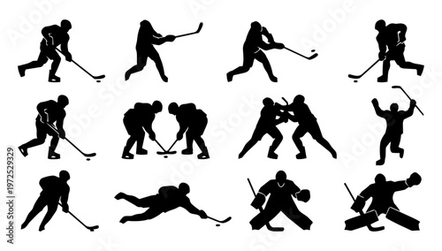 Photography Ice Hockey Silhouette Icon Set – Players, Actions, Goalie and Game Scenes Collec