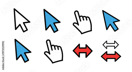 Computer Mouse Cursor Arrow Hand Resize Icons Set Isolated White Background